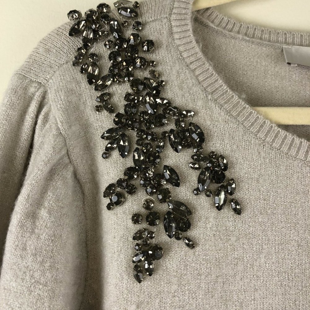 Loft Pullover Rouched Sleeve Rhinestone Sweater - Picture 3 of 6